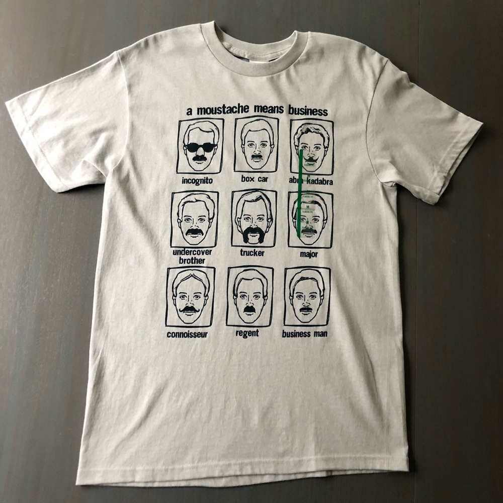 New Men's Mustache Gray Shirt Medium